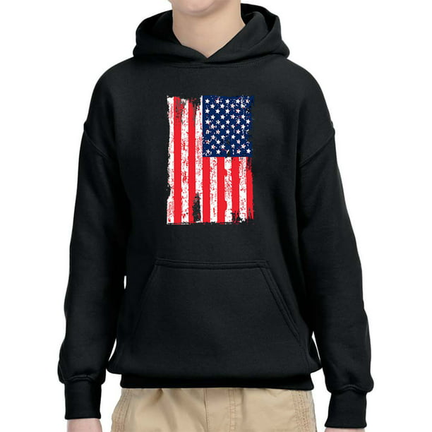 United States Unisex Hoodie Sweatshirt Distressed Black USA Flag 